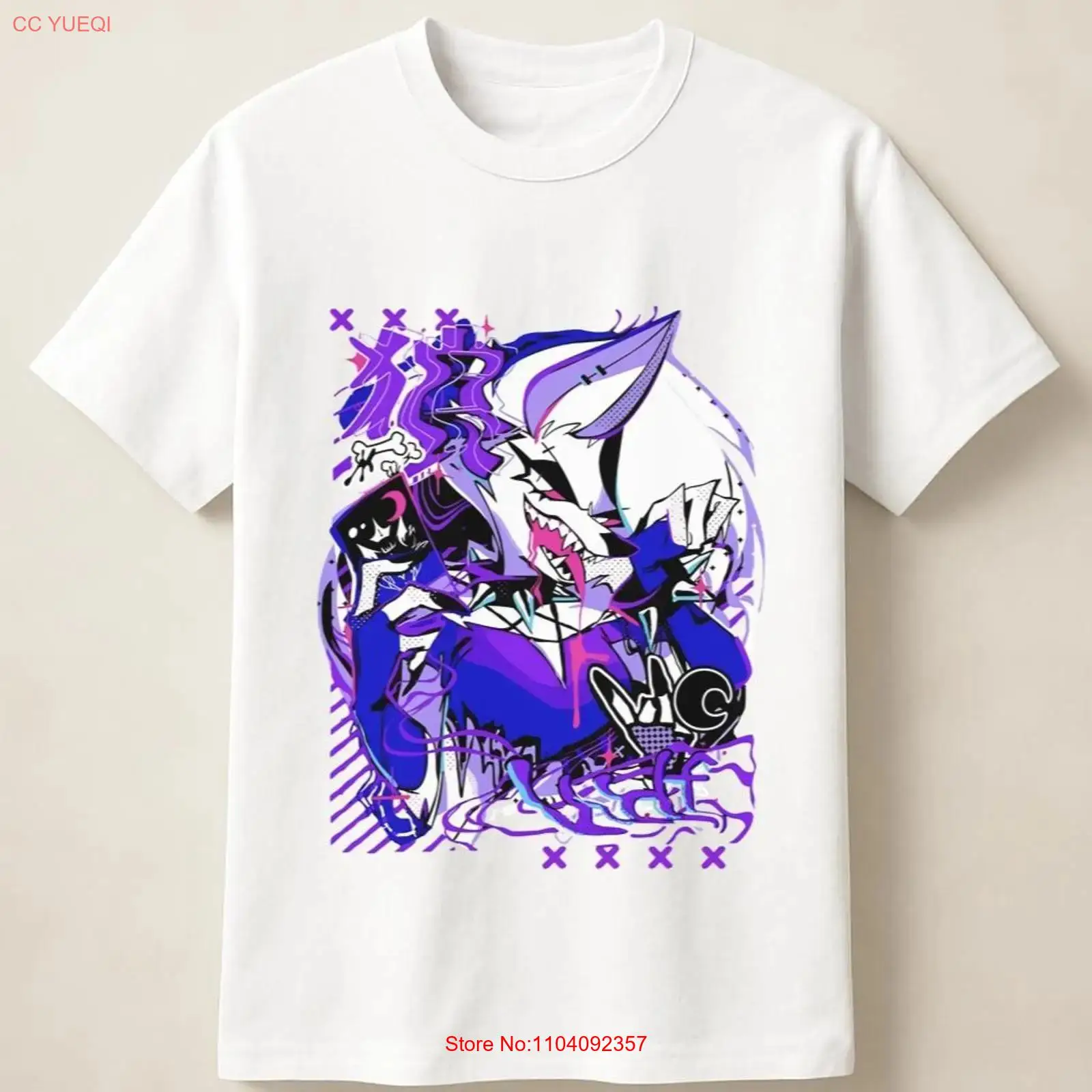 Anime Merchandise Men - เสื้อยืดลายกราฟฟิตี้หมาป่าอนิเมะสีม่วง สไตล์ศิลปะกรีดร้อง วินเทจ ลุคย้อนยุค ผ้าเนื้อนุ่ม ยืดหยุ่น